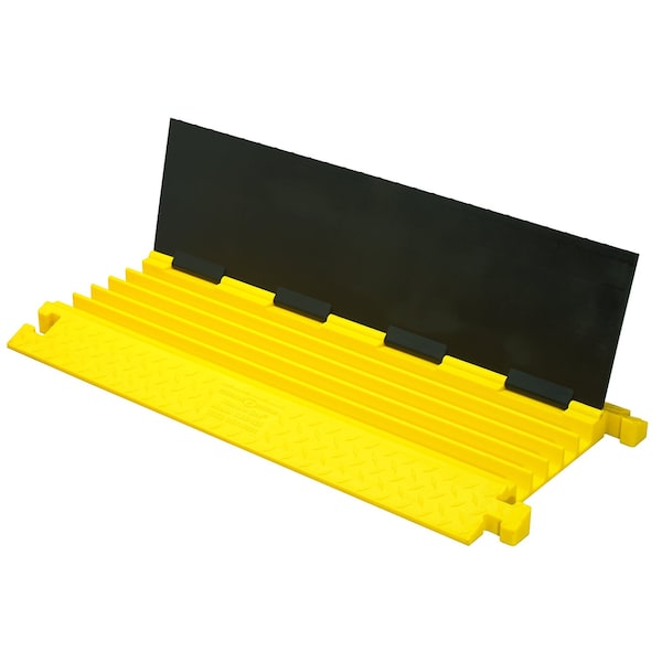 Cable Protector, 2 in H, 36 in L, 17-1/2 in W, 5 Channel, Polyurethane, Black, Yellow